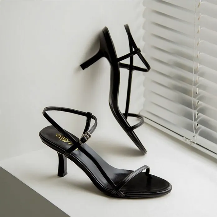 Women's Simple Solid Color Buckle Strap High Heels Shoes with Round Toe