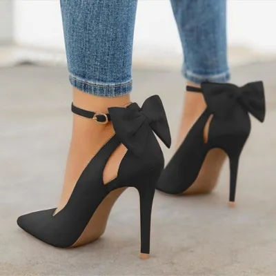 Women Fashion Elegant Bowknot Suede Pointed-Toe High-Heel Shoes