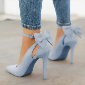 Women Fashion Elegant Bowknot Suede Pointed-Toe High-Heel Shoes