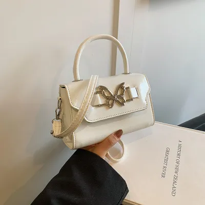 Women Fashion Solid Color Butterfly Buckle Square Crossbody Bag