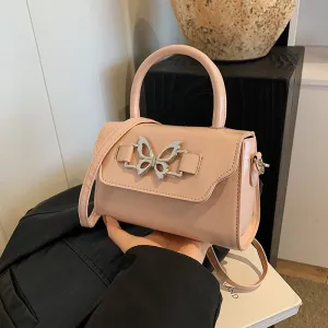 Women Fashion Solid Color Butterfly Buckle Square Crossbody Bag