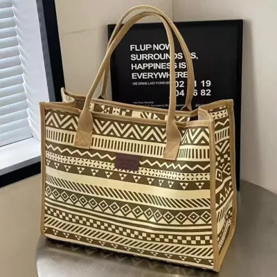 Women Fashion Casual Geometric Pattern Large Capacity Canvas Tote Bag