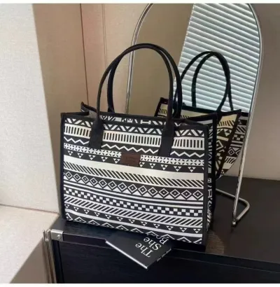 Women Fashion Casual Geometric Pattern Large Capacity Canvas Tote Bag