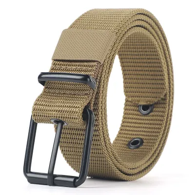 Men's Simple Solid Color Nylon Canvas Braided Pin Buckle Belt