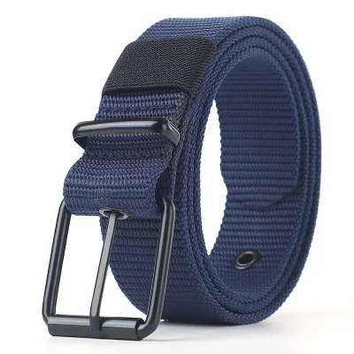Men's Simple Solid Color Nylon Canvas Braided Pin Buckle Belt