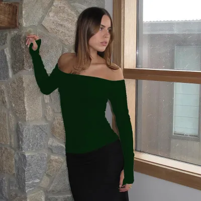 Women Sexy Off Shoulder Hollow Long Sleeve T-Shirt Urban Style Slim Fit