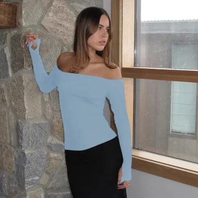 Women Sexy Off Shoulder Hollow Long Sleeve T-Shirt Urban Style Slim Fit