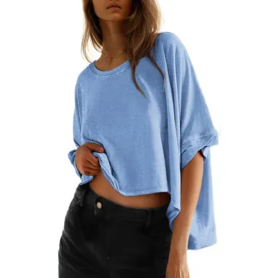 Women Casual Loose Bat Sleeve Cotton T-Shirt