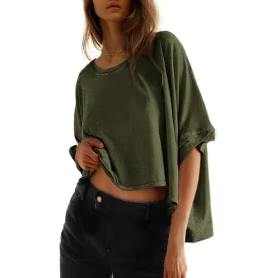 Women Casual Loose Bat Sleeve Cotton T-Shirt