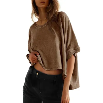 Women Casual Loose Bat Sleeve Cotton T-Shirt