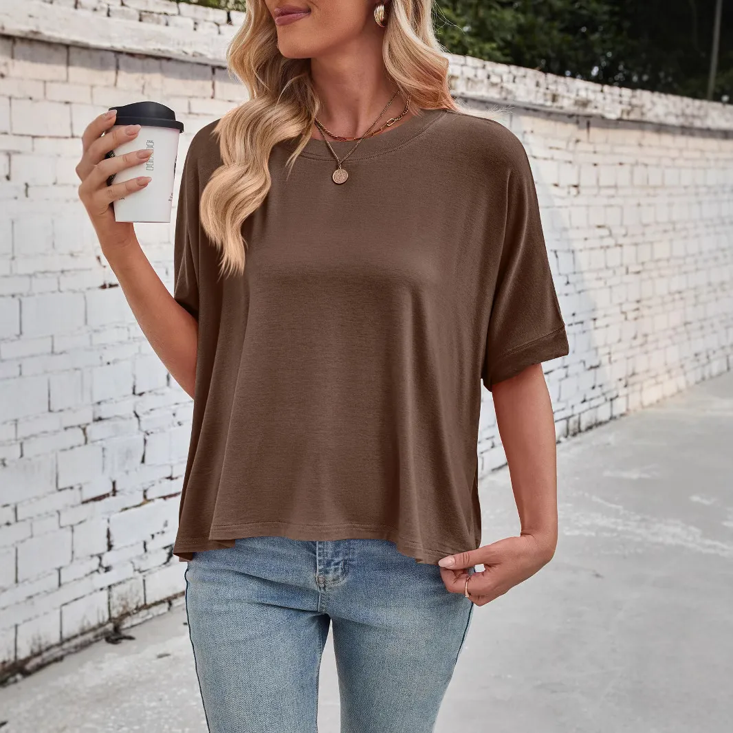 Women Casual Loose Bat Sleeve Cotton T-Shirt