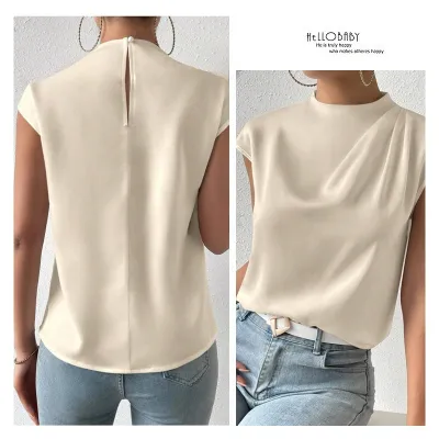 Women Elegant Satin Loose Sleeveless Blouse