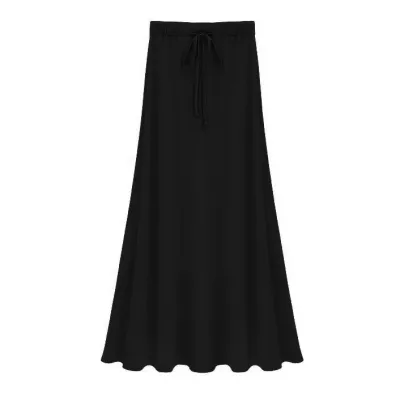 Women Casual High Waist Side Split A-Line Skirt Solid Color