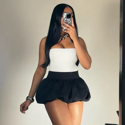 Women Fashion Sexy Solid Color Bubble High Waist Tutu Skirt