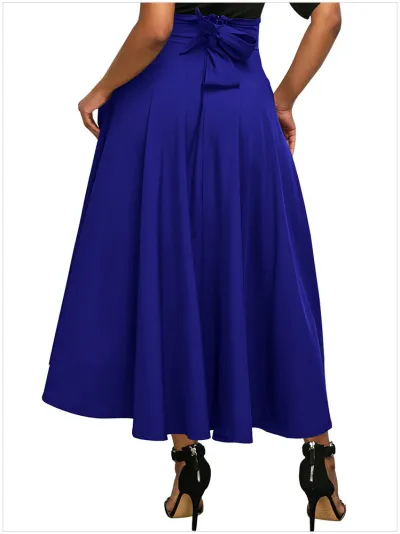 Women Casual High Waist Pleated Skirt with Pockets - Solid Color Long Dress