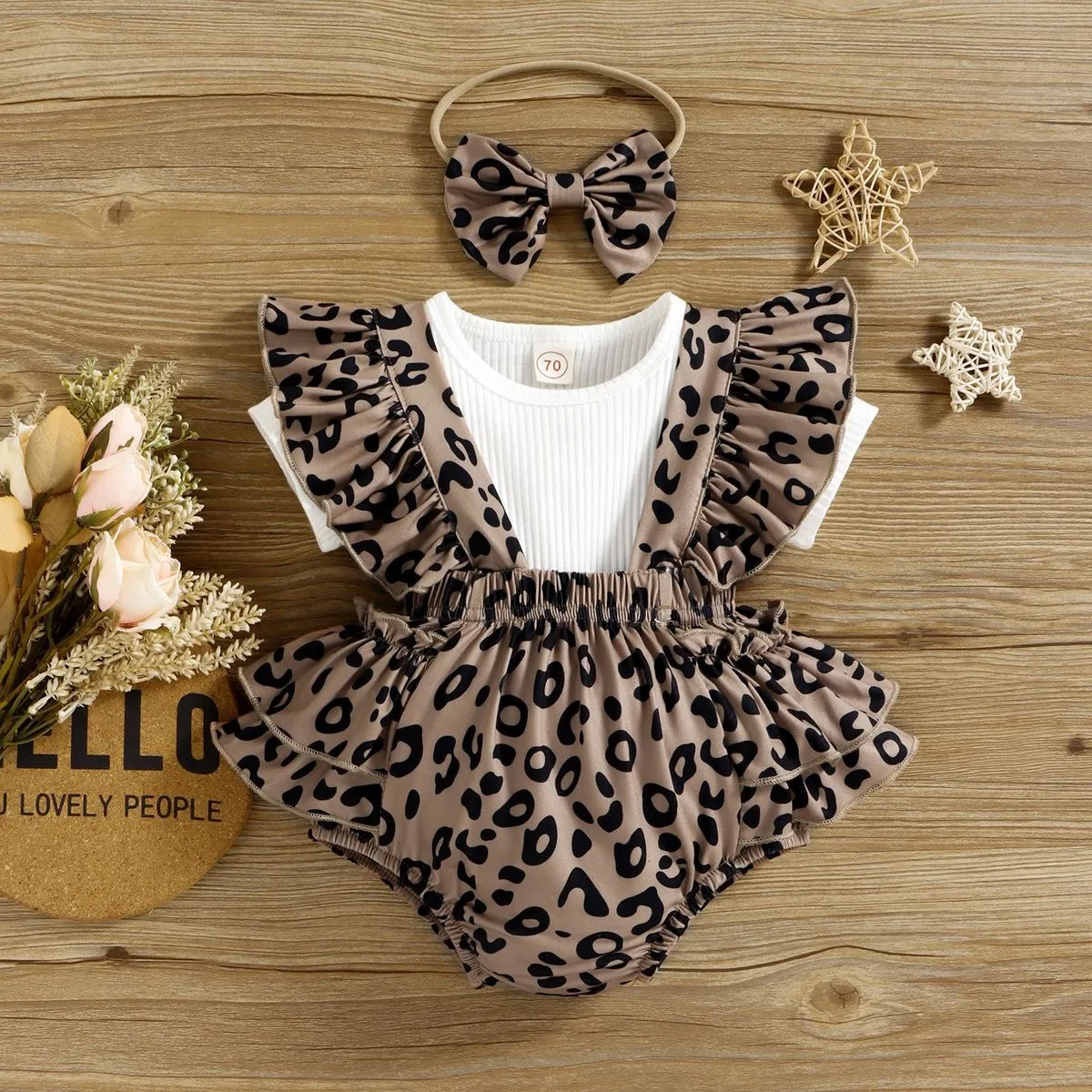 Kids Baby Girls Casual Cute Short Sleeve Top Leopard Print Romper Sets