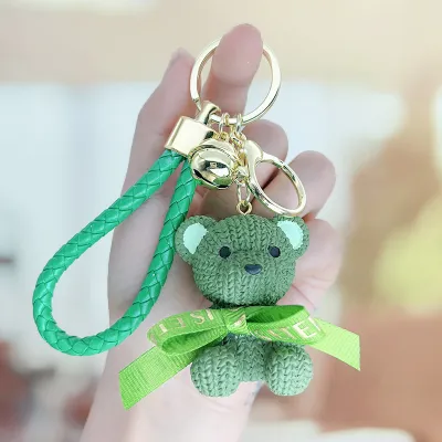 Cartoon Cute Resin Woven Bear Car Keychain Pendant for Party Valentine Gift