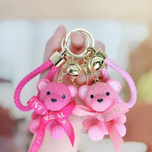 Cartoon Cute Resin Woven Bear Car Keychain Pendant for Party Valentine Gift