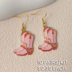 Western Cow Girl Pink Boots Drop Earrings