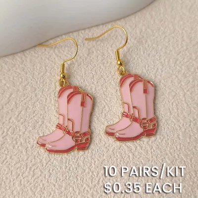 Western Cow Girl Pink Boots Drop Earrings