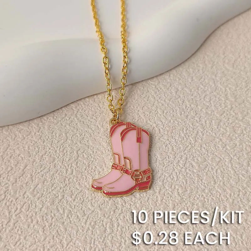 Western Cow Girl Pink Boots Pendant Chain Necklace