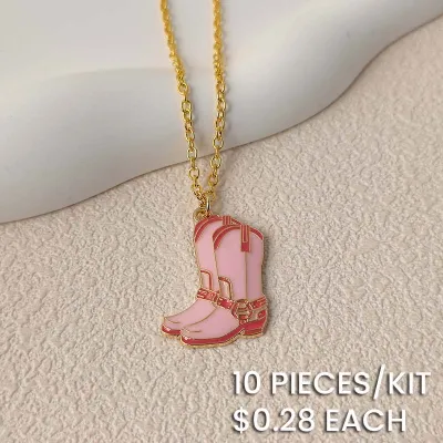 Western Cow Girl Pink Boots Pendant Chain Necklace