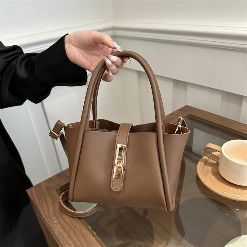 Women Fashion Casual Solid Color PU Handbag Two-Piece Set