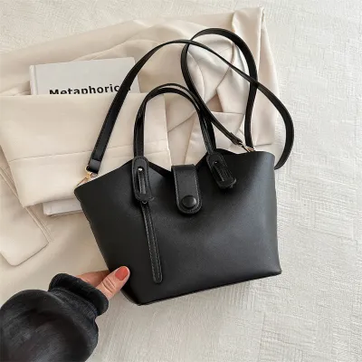 Women Casual Simple Solid Color Vegetable Basket Bag Handbag PU Medium Soft