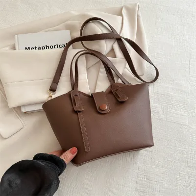 Women Casual Simple Solid Color Vegetable Basket Bag Handbag PU Medium Soft