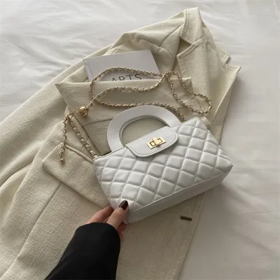 Women Fashion Casual Solid Color Square Rhombic Chain Handbag