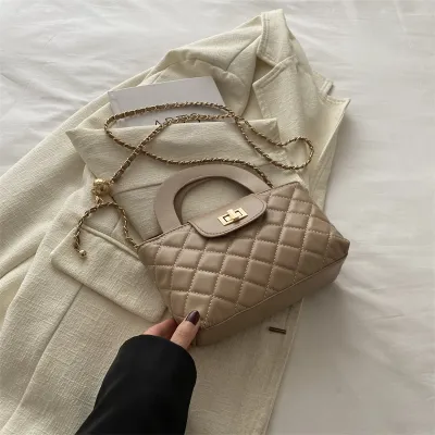 Women Fashion Casual Solid Color Square Rhombic Chain Handbag