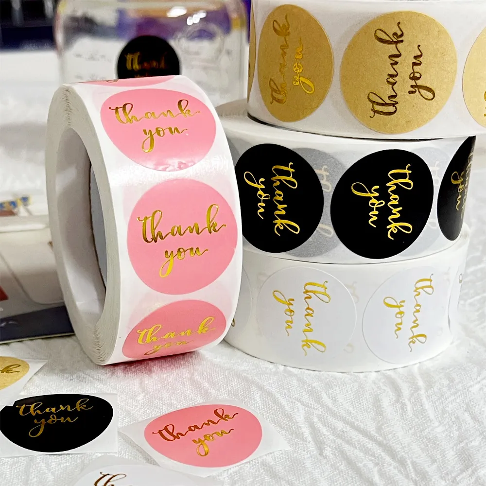 Round Shape Thanks Slogan Sticker Roll 25mm 500 Post/Roll