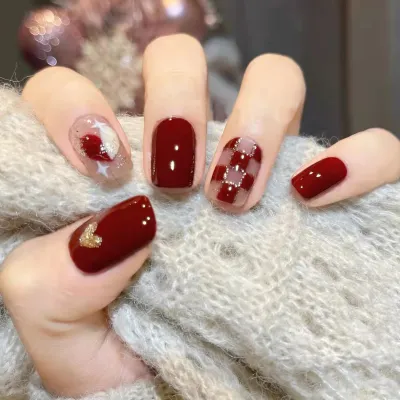 Fashion Checkerboard Love Removable Finished Press On Nails for Party Valentine