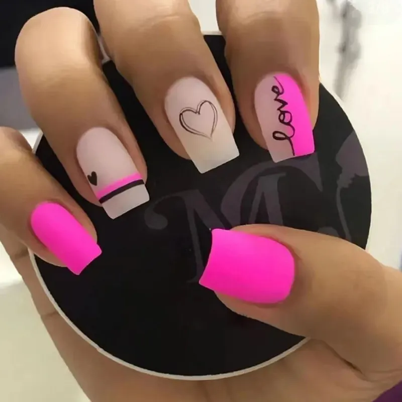 Valentine's Day Girl Barbie Pink Square Long Removable Press On Nails