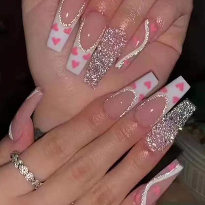 Fashion Love Sequins Shiny Galaxy Removable Finished Press On Nails