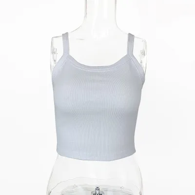 Women Fashion Casual Solid Color Knitted Sleeveless Crop Top