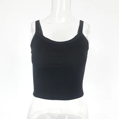 Women Fashion Casual Solid Color Knitted Sleeveless Crop Top