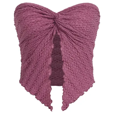 Women Fashion Sexy Solid Color Pleated Split Strapless Crop Top