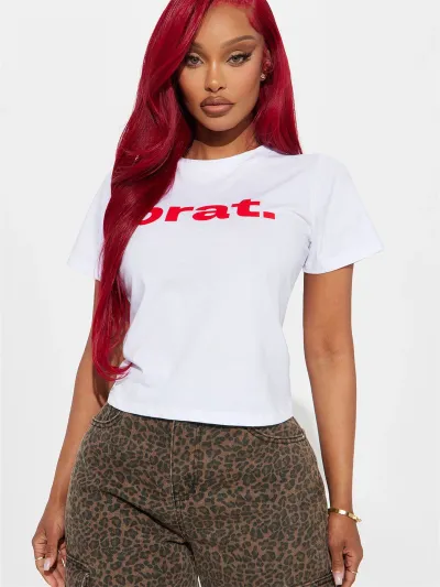 Women Fashion Sexy Letter Printed Round Neck Short-Sleeve Slim-Fit Crop Top