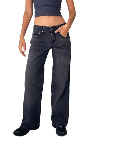 Women Casual Solid Color Straight Leg Jeans Low Waist Micro-Type