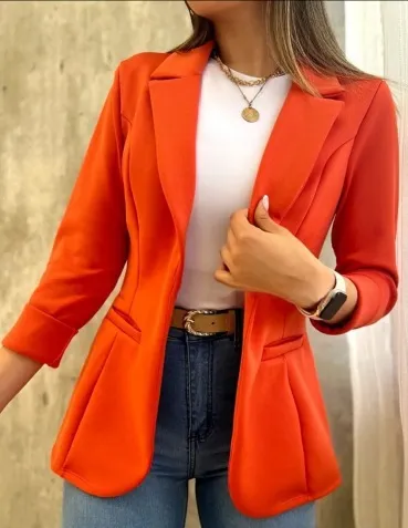 Women Slim Fit Lapel Blazer Casual Solid Color Long Sleeve