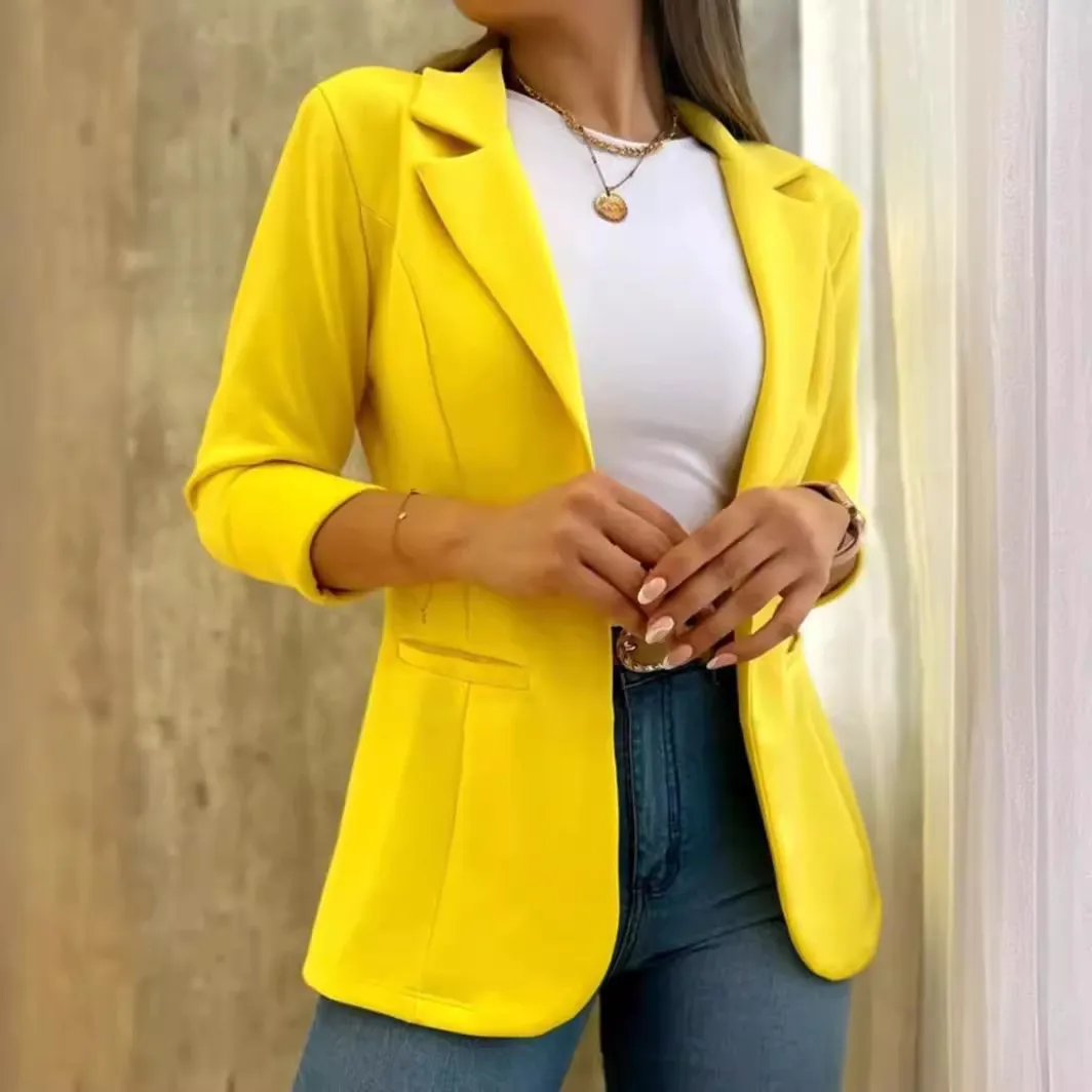 Women Slim Fit Lapel Blazer Casual Solid Color Long Sleeve