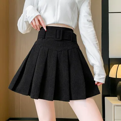 Women's Corduroy Pleated Skirt Solid Color Fresh Sweet Style