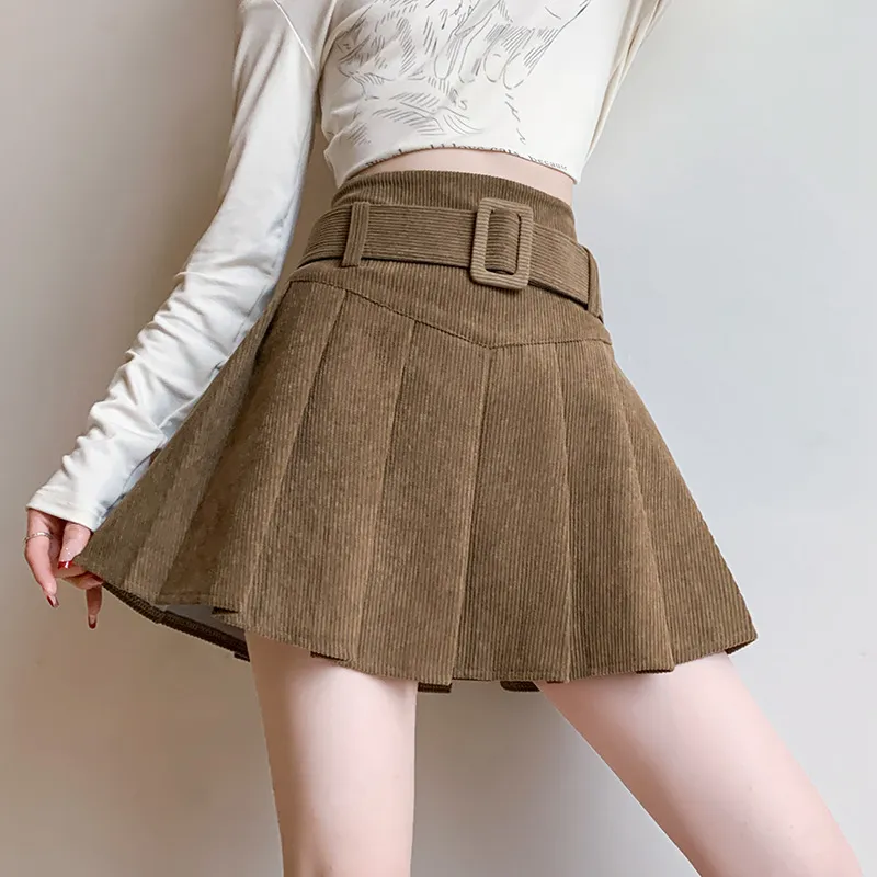 Women's Corduroy Pleated Skirt Solid Color Fresh Sweet Style
