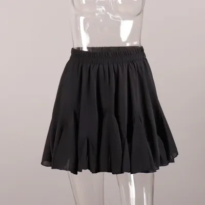 Street Women Fashion Solid Color Pleated Skirt