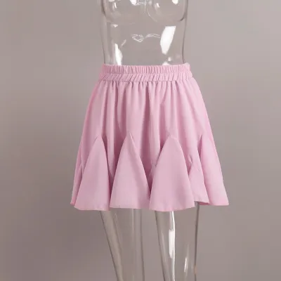 Street Women Fashion Solid Color Pleated Skirt