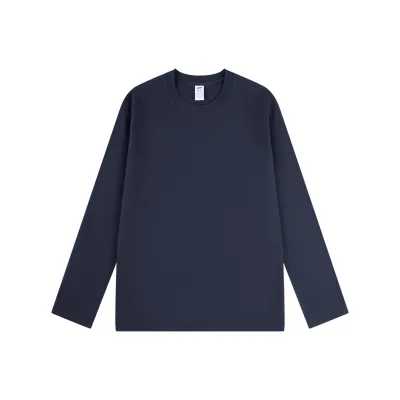 Men Casual Solid Color Plus Size Long Sleeve Crewneck T-Shirt Combed Cotton Loose Office Knitted Sleeve Pullover Creative Fun