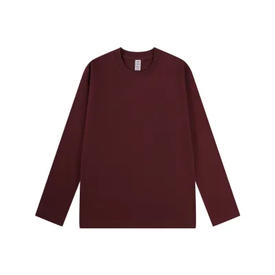 Men Casual Solid Color Plus Size Long Sleeve Crewneck T-Shirt Combed Cotton Loose Office Knitted Sleeve Pullover Creative Fun