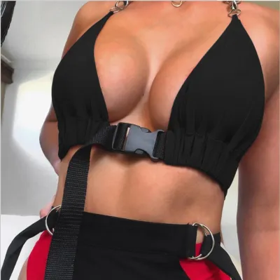 Women Sexy Halter-Neck Sleeveless Belted Crop Top