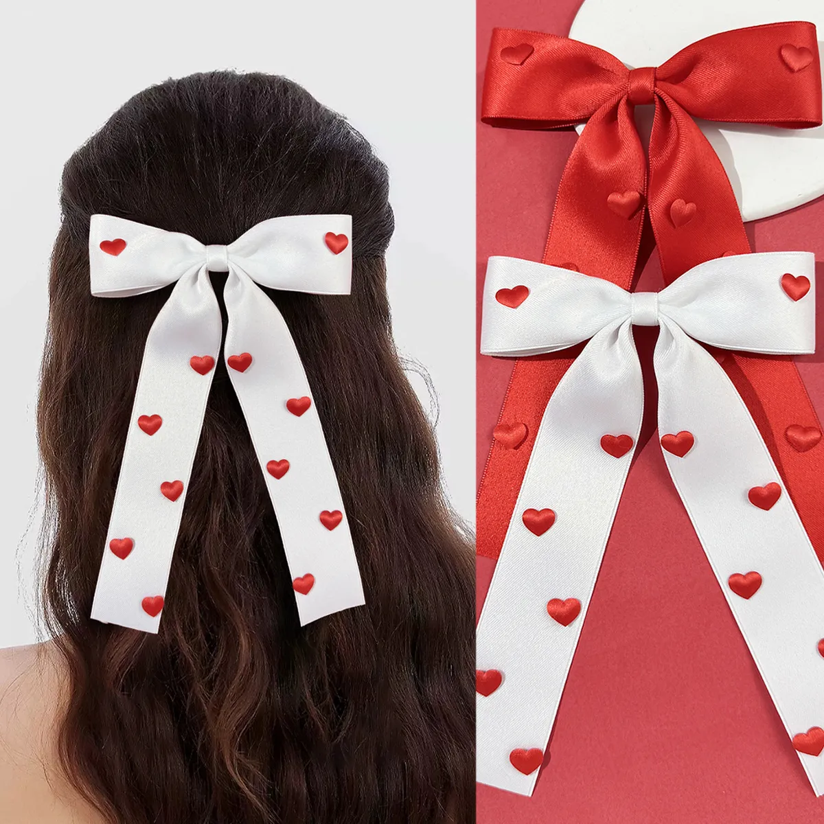 Valentine'S Day Red Love Bowknot Ribbon Duckbill Hair Clip
